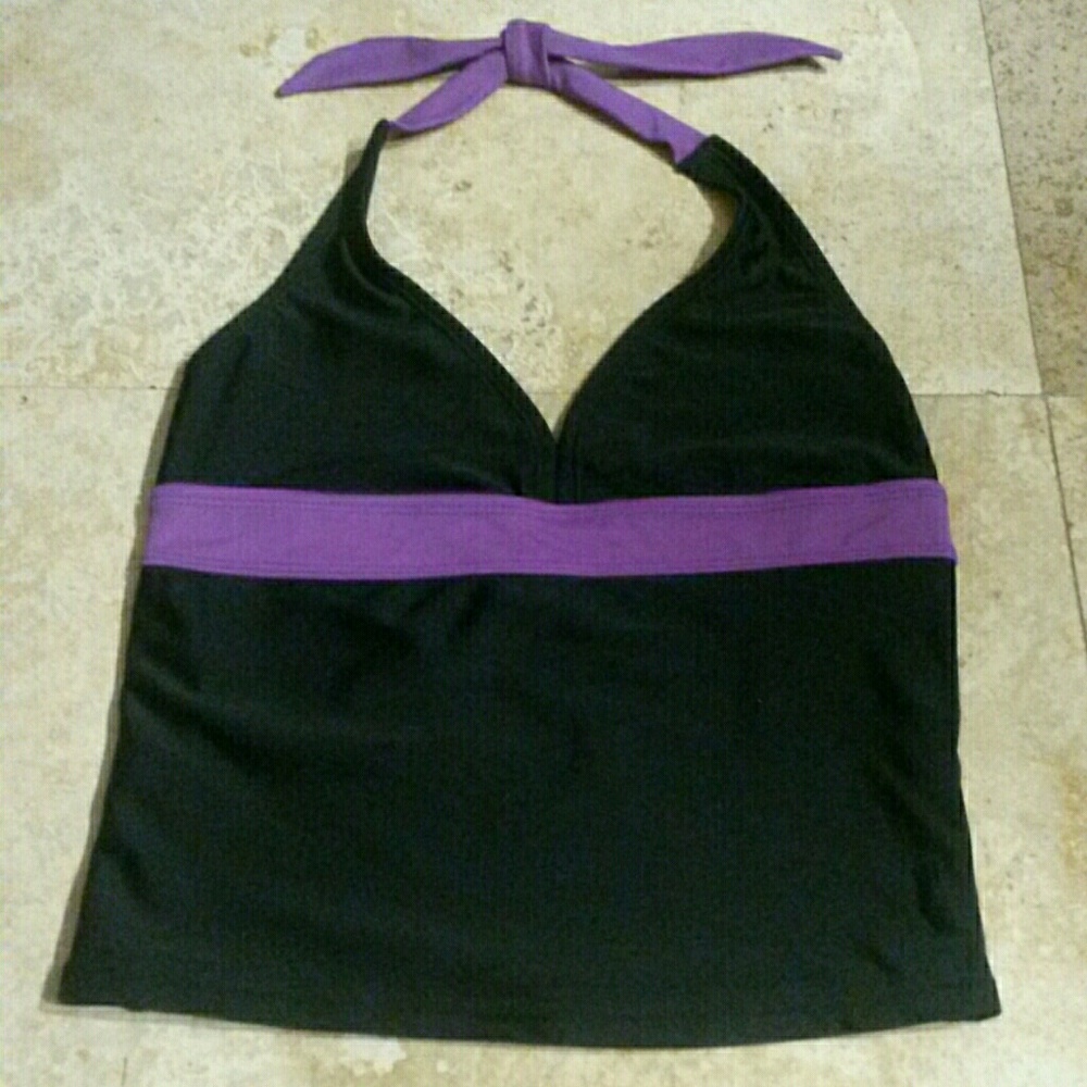 NWOT Black Tankini Halter Top w/ Purple Trim